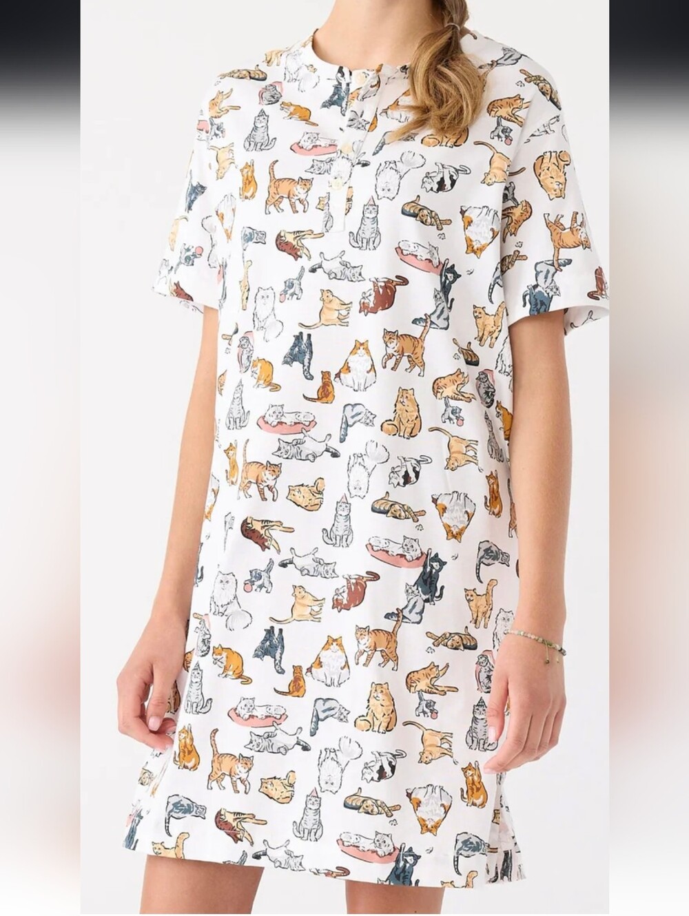 Vera Bradley Henley Night Dress Sz L In A Cat's Life Cream Decor NWT